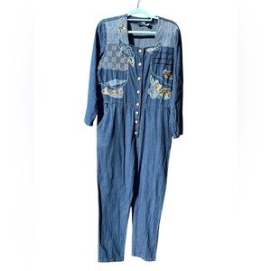 Stylish Farmhouse Styleworks Women's Denim Floral Embroidered Jumpsuit | Size 12